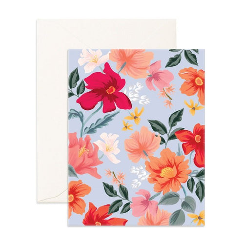 Blank Greeting Card Floral Blue