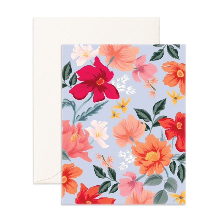 Blank Greeting Card Floral Blue