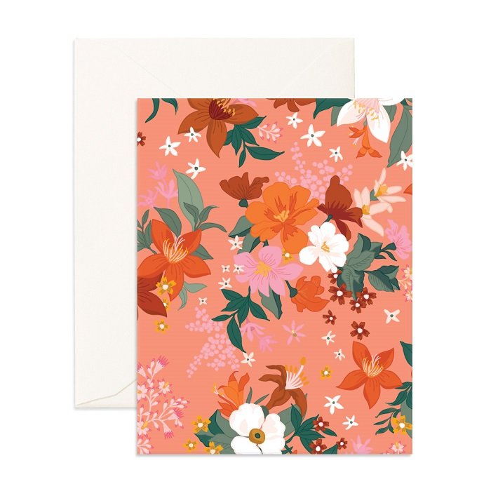 Blank Greeting Card Floral Peach